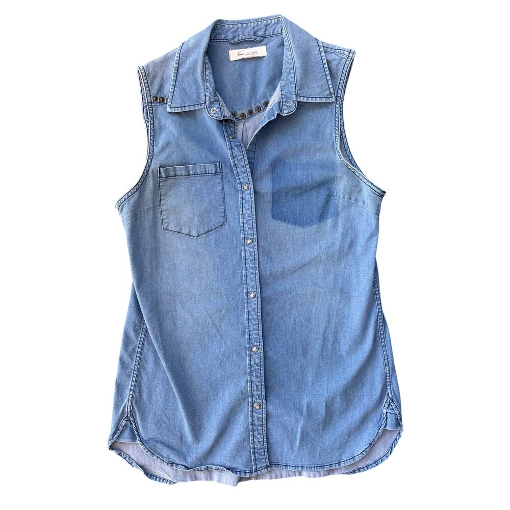 Tara By Vince Camuto Chambray Vest Denim Western Blouse Women’s Medium